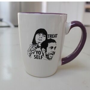 Parks and Recreation Mug Treat Yo Self Donna Tom White Purple